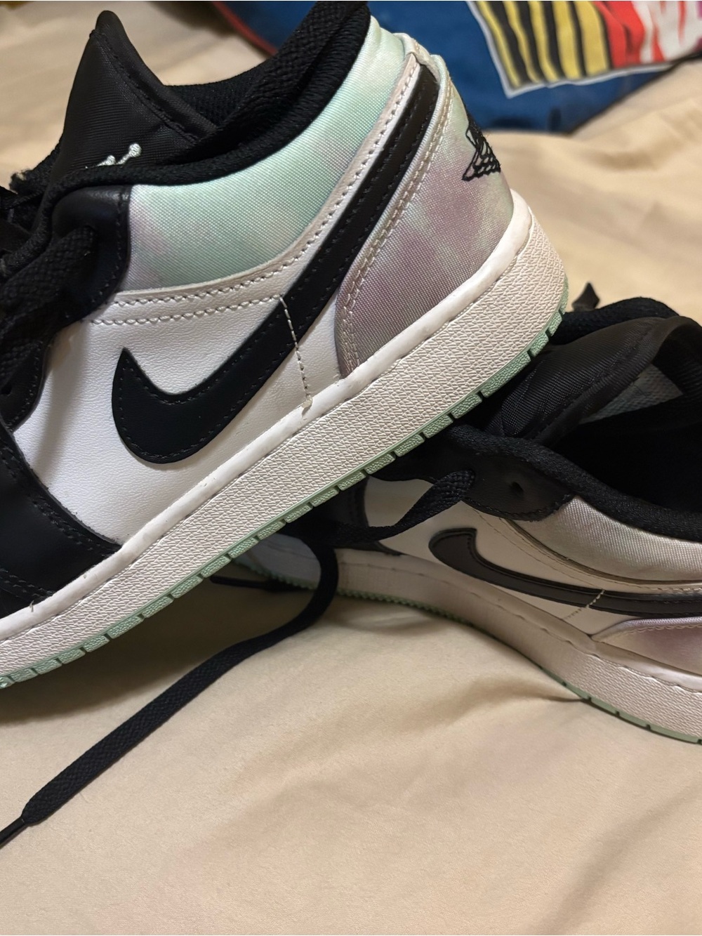 Jordan Kids' Low Top Sneakers - White, Black & Mint Iridescent